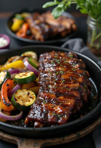 BBQ ribs with grilled vegetables served
