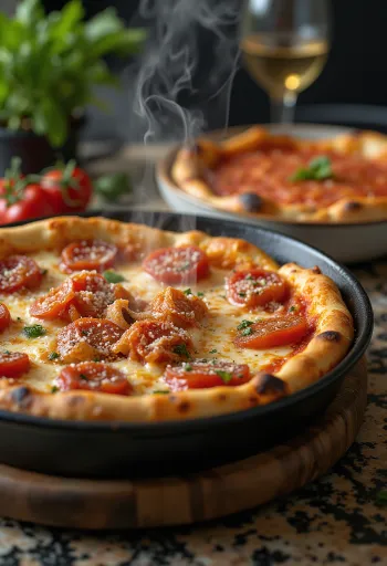 Chicago Deep-Dish Pizza with plenty of cheese and tomato sauce