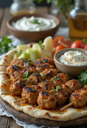 Kafta served with fresh pita and salad