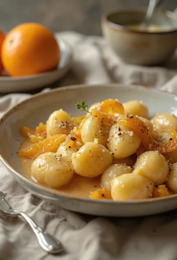 Candied orange and cinnamon gnocchi served