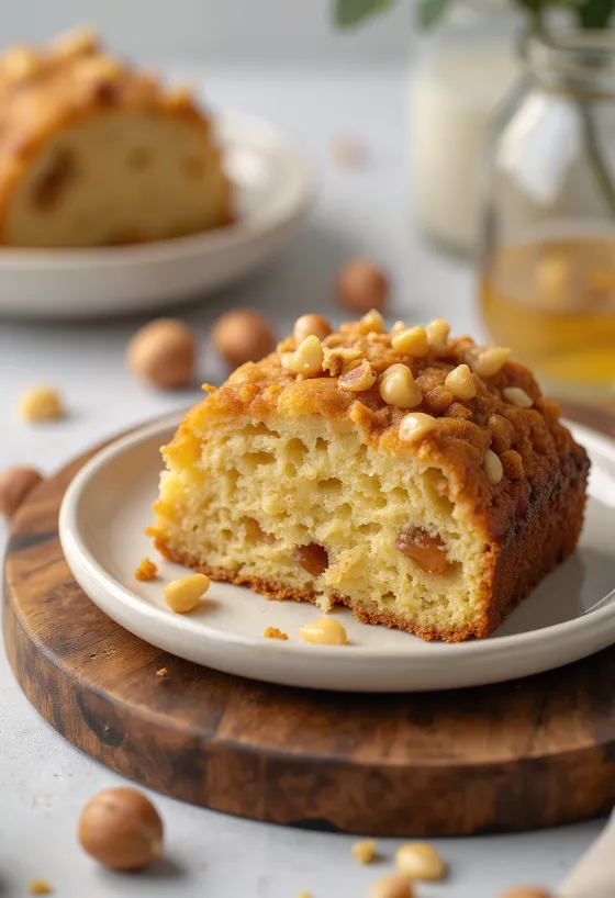 Honey and hazelnut slice served