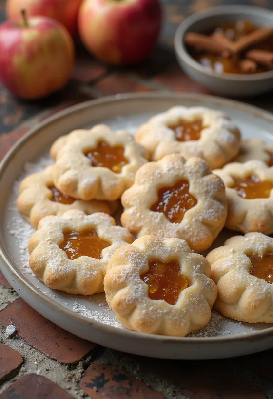 Apple cinnamon Linzer biscuits served