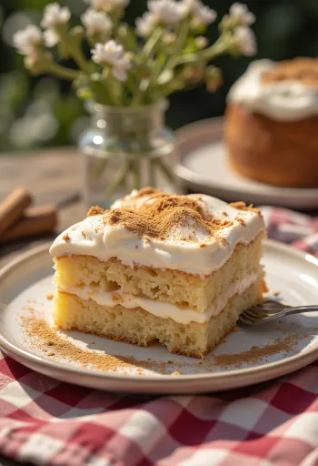 Cinnamon cream layer cake served in slices