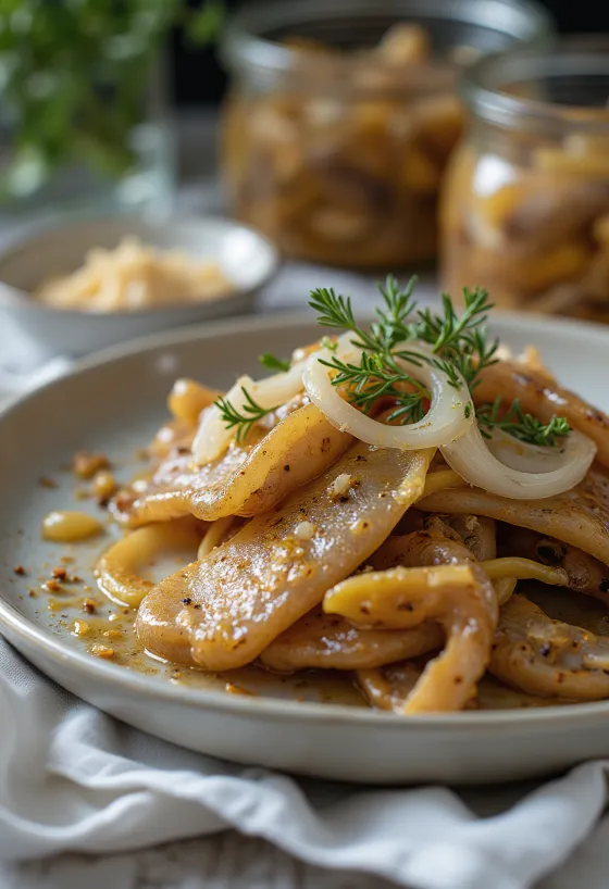 Spicy pickled herring in a jar