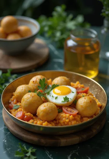 Litti Chokha with onion, fried wheat flour balls with aubergine mash and fresh coriander