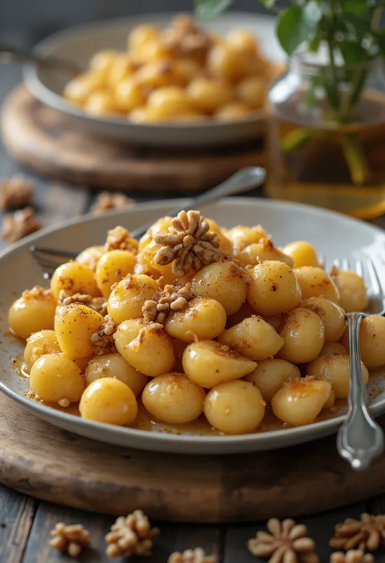 Honey and walnut gnocchi served