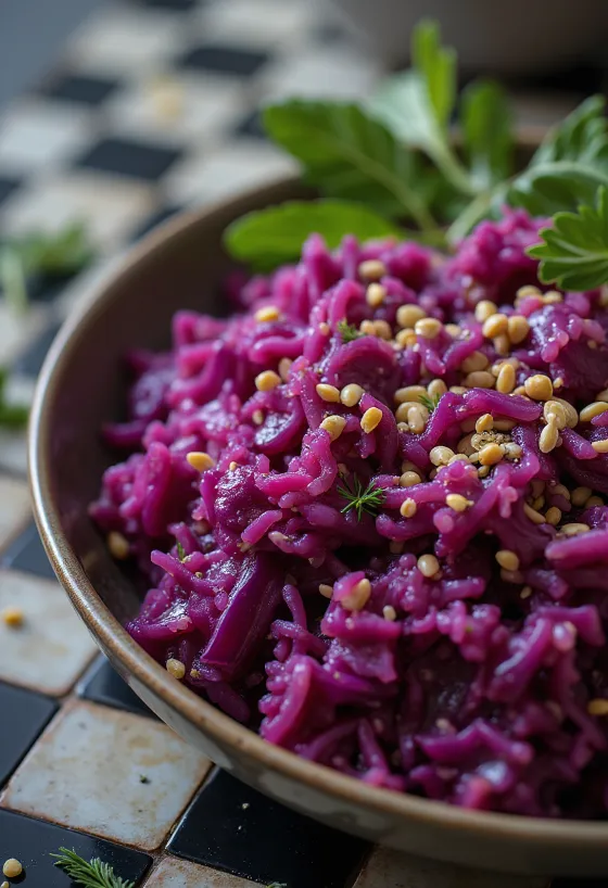 Red cabbage rice served