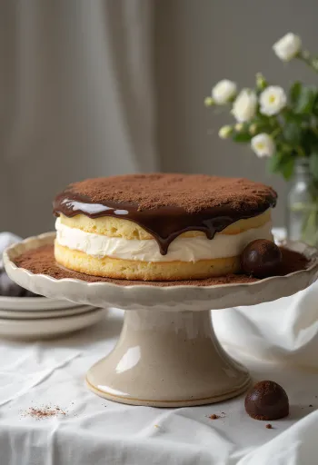 Truffle vanilla cake served elegantly