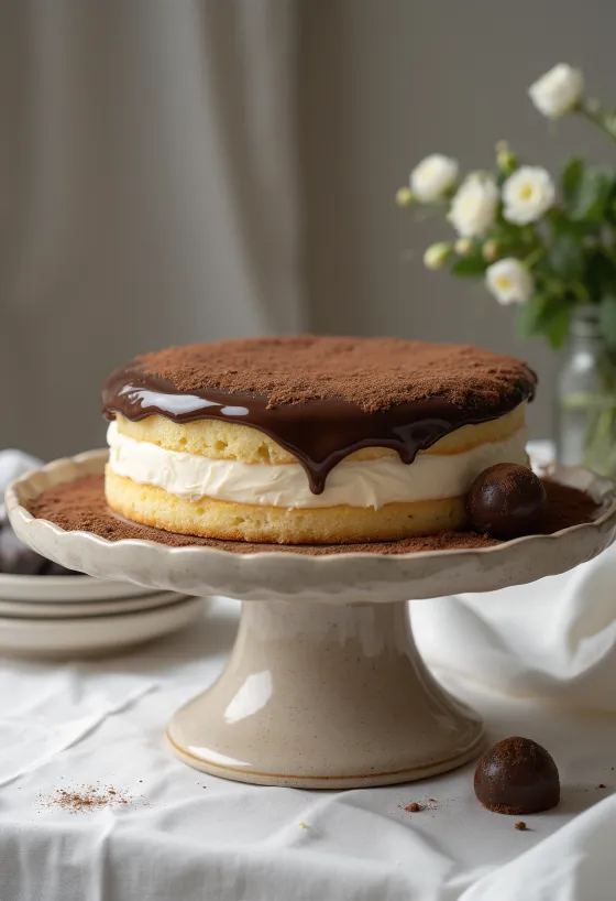 Truffle vanilla cake served elegantly
