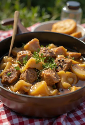 Karjalanpaisti served with boiled potatoes