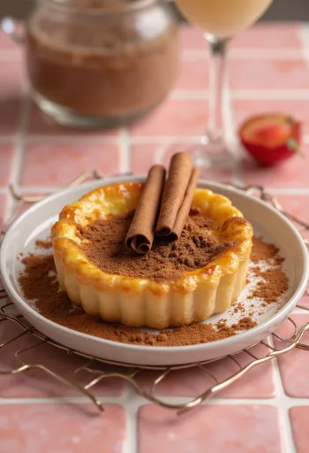 Tarte de nata with cinnamon, fresh vanilla cream and cinnamon on top