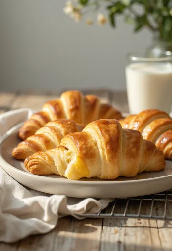 Fresh, crispy butter crescent roll baked golden brown