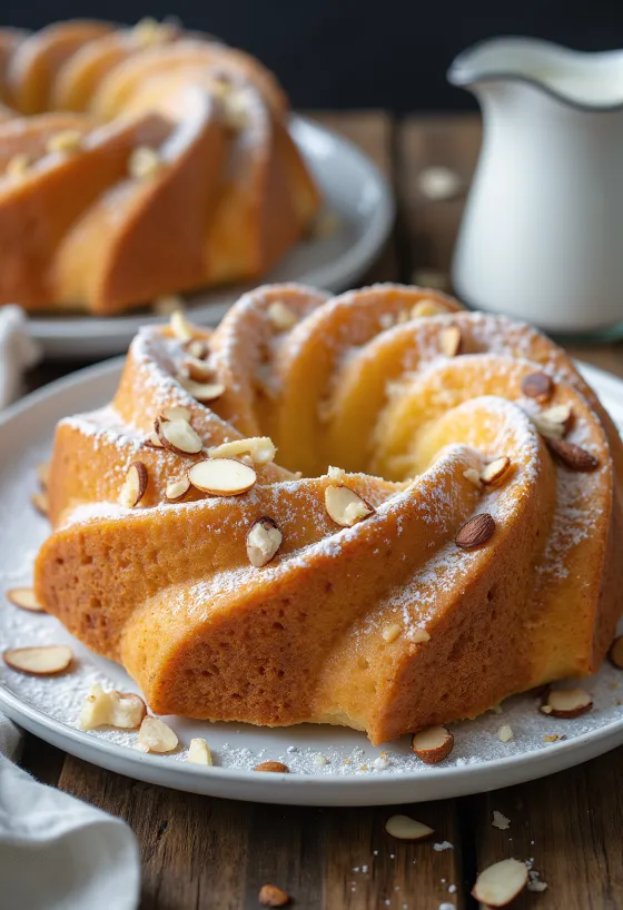 Apple almond Bundt cake served