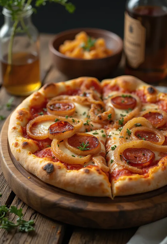 Diavola pizza with onion and chilli
