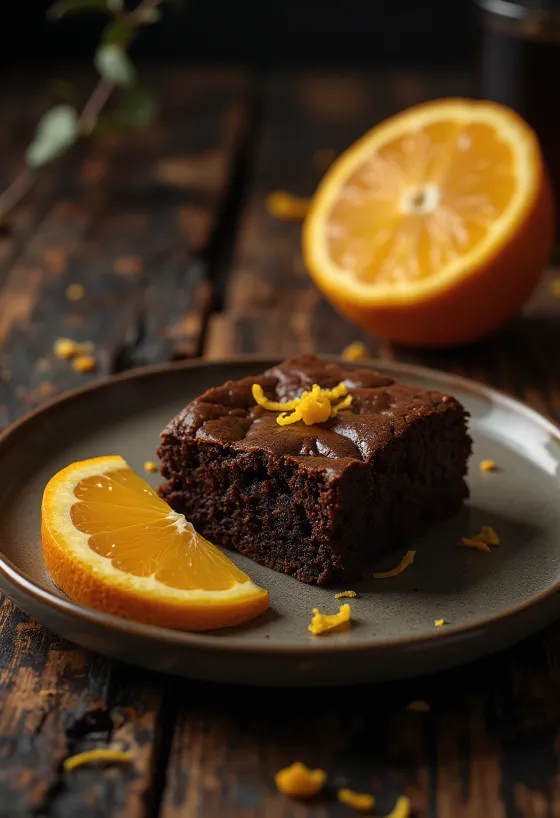 Orange brownie served
