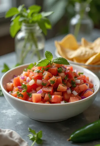 Tomato salsa sauce served