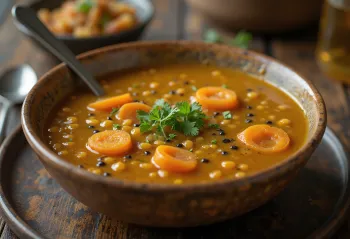 Sambar served with carrots, spicy and mouth-watering Indian dish