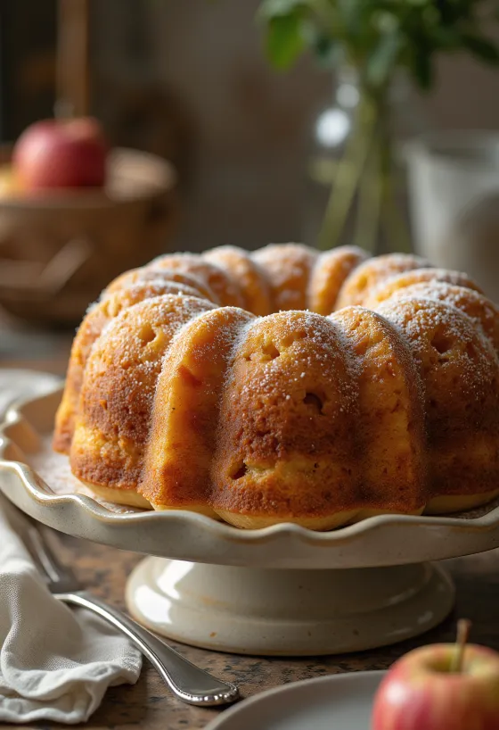 Apple honey Bundt cake served