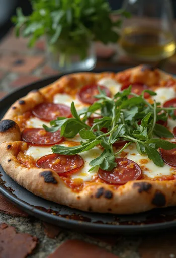 Diavola pizza with rocket and spicy salami