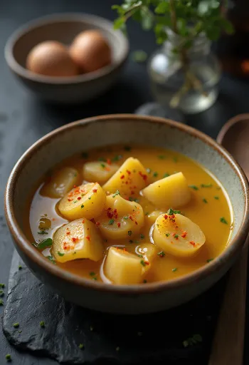 Lebbencs soup enriched with pasta, potatoes, and smoked bacon