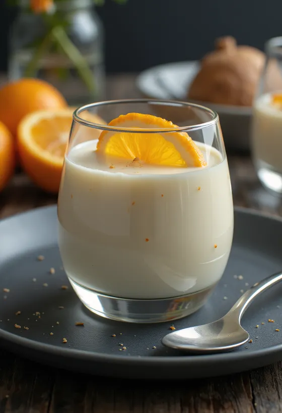 Orange panna cotta served