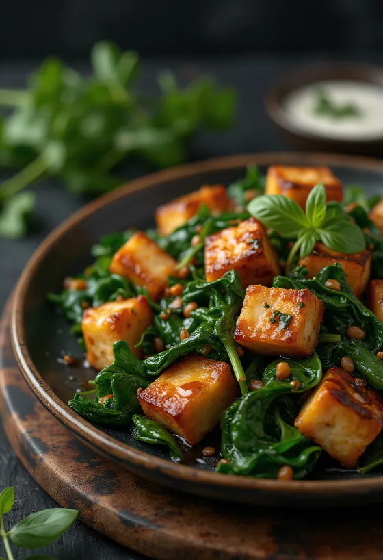 Spinach tofu bites served