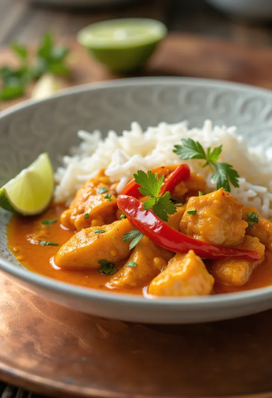 Thai chicken with coconut milk served with jasmine rice