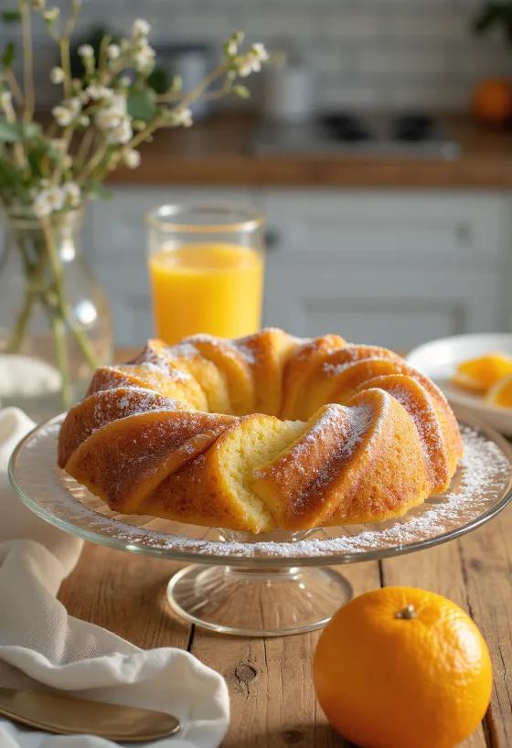 Apple orange Bundt cake served