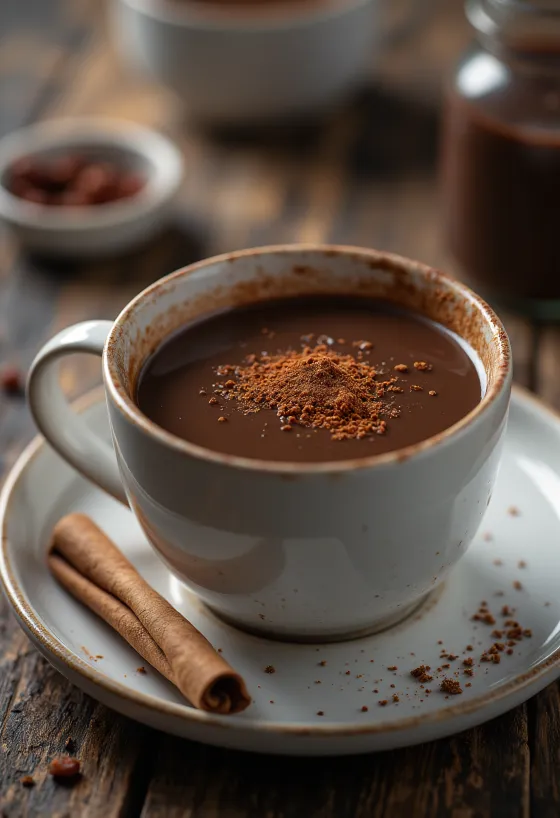 Chilli hot chocolate decorated with whipped cream and grated chocolate