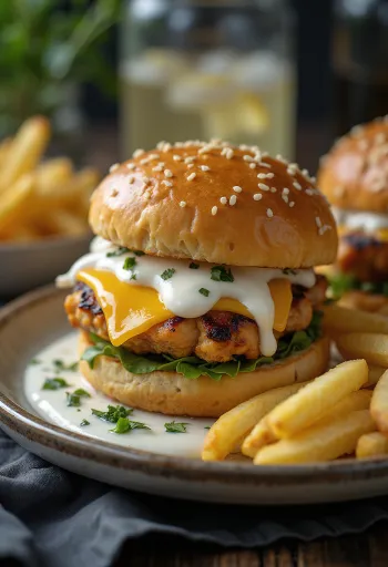 Chicken ranch burger served