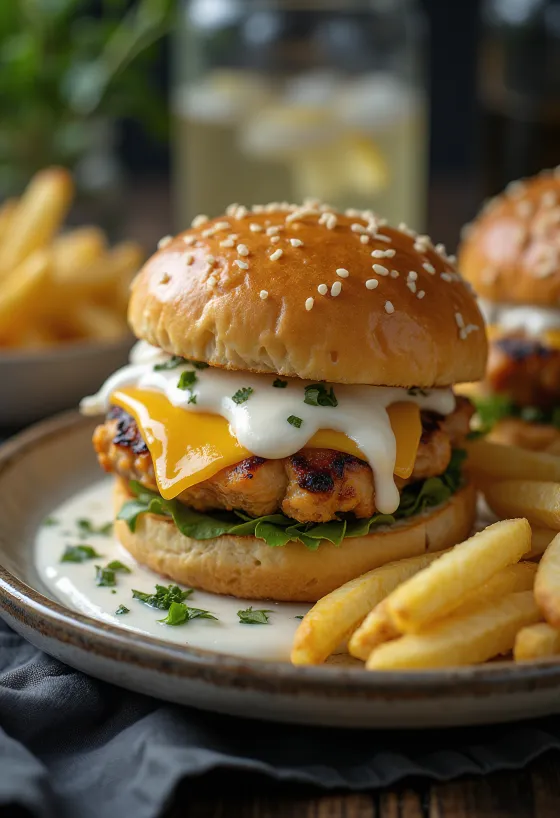 Chicken ranch burger served