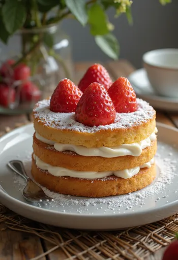 Strawberry cake served on a plate
