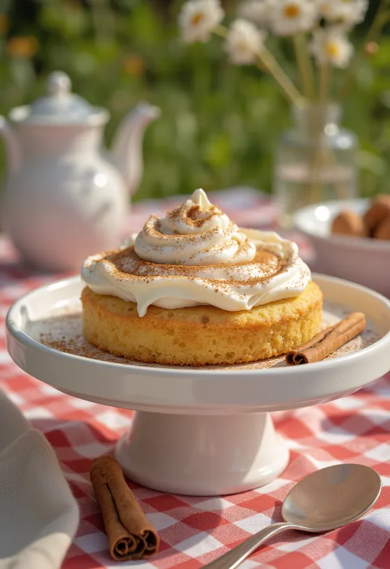 Cinnamon cream sponge cake dusted with cinnamon