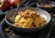 Caramelised apple and walnut ravioli served