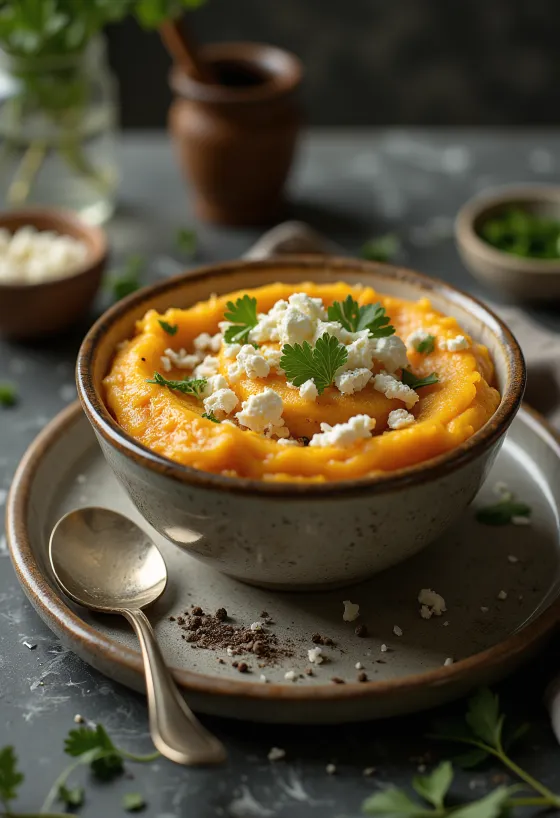 Quibebe with cheese served, garnished with fresh coriander
