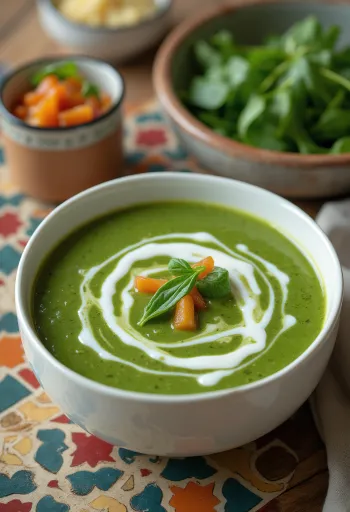 Creamy spinach vegetable soup served in a bowl