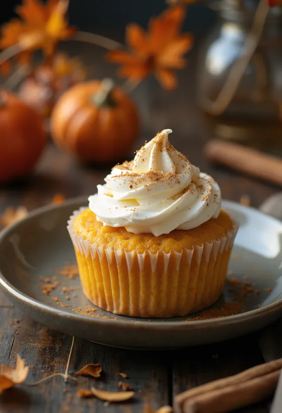 Pumpkin cupcake with cinnamon mascarpone frosting