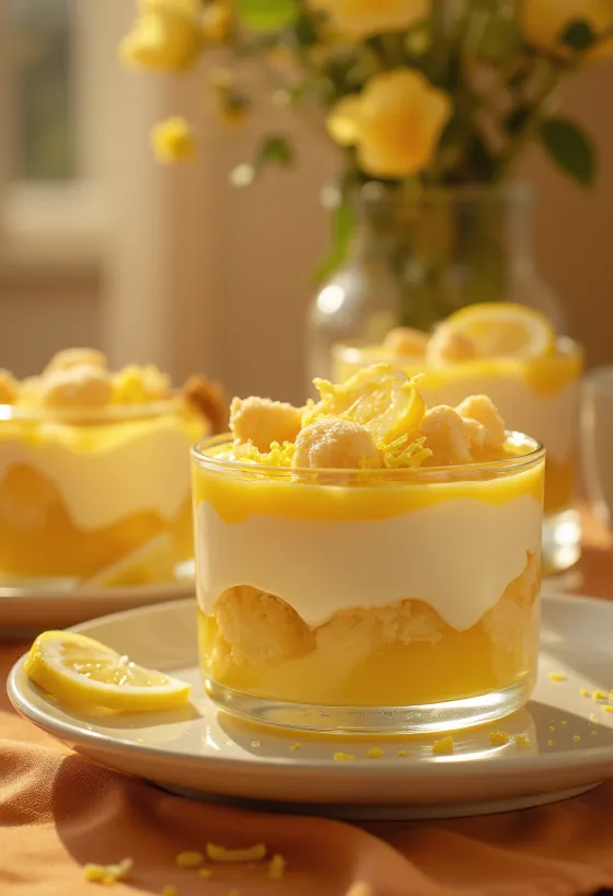 Lemon dream with layered sponge and mascarpone cream, decorated with fresh lemon