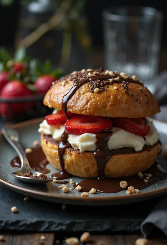 Chocolate burger served dessert style