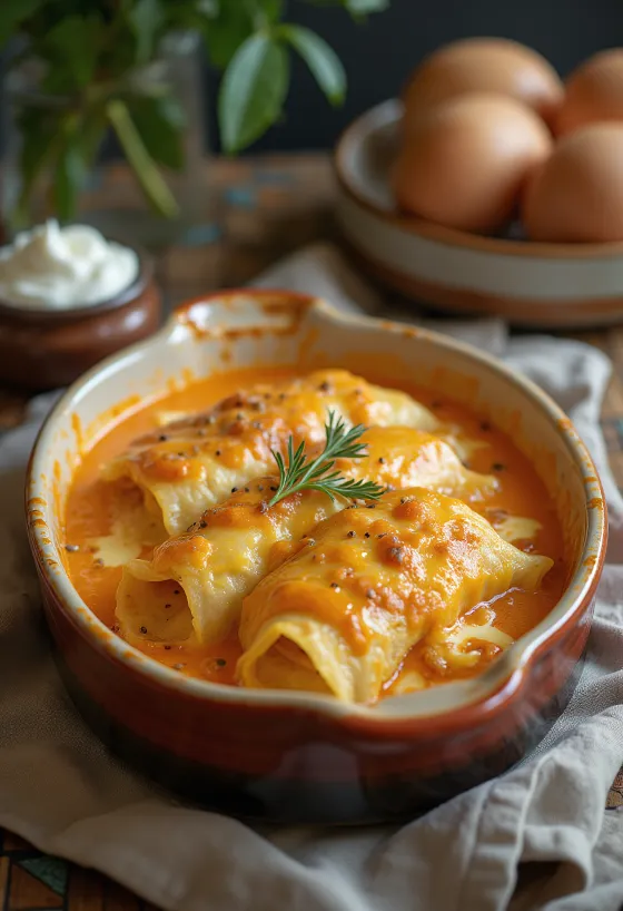 Savoury meat pancake filled with juicy minced meat, baked golden brown