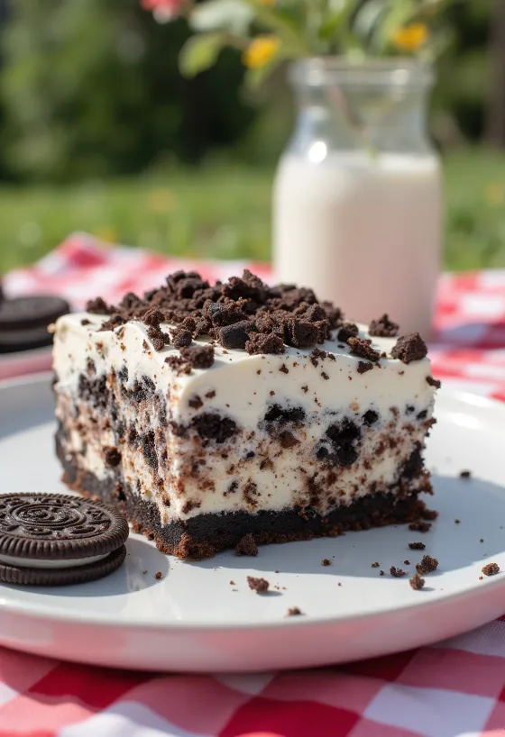 Oreo cheesecake served