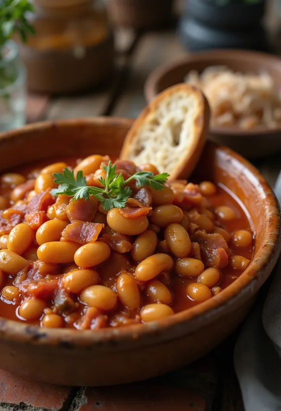 Tomato beans sprinkled with fresh parsley, served in a deep bowl.
