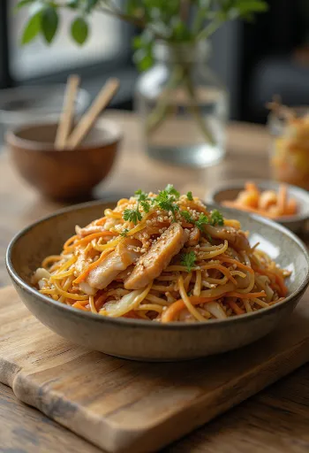 Chicken Yakisoba, Japanese wok noodles with crisp vegetables