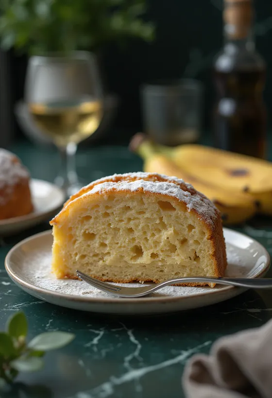 Banana loaf in golden brown colour, cut into slices