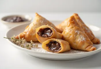 Chocolate samosa, fried golden brown with filling inside