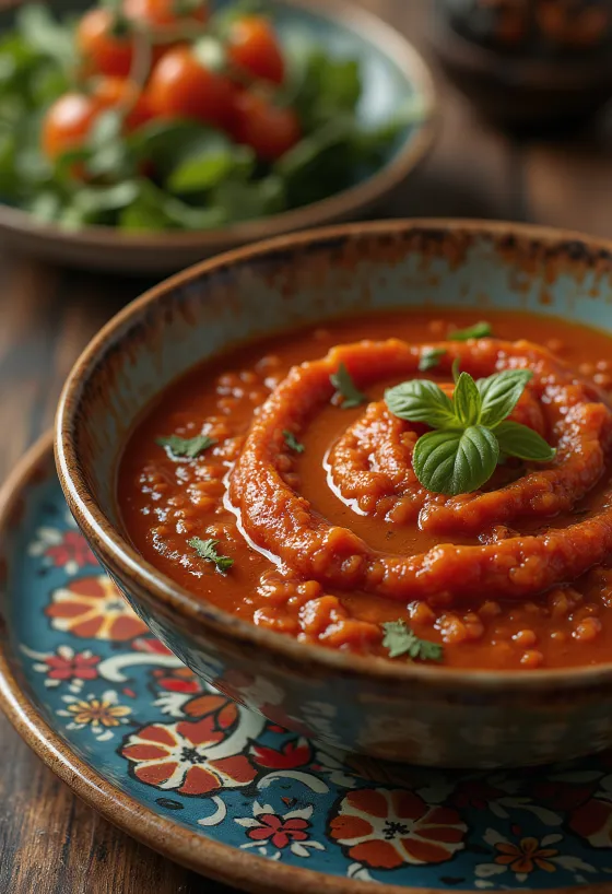 Smoked paprika tomato sauce served with roast potatoes