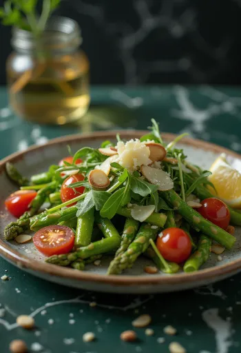 Asparagus salad with lemon dressing served