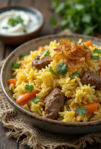 Lamb and vegetable biryani, rich spiced rice and tender lamb