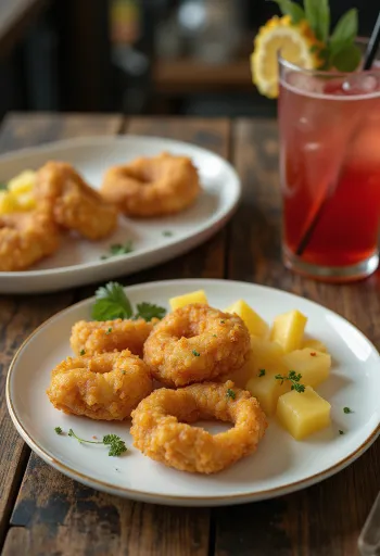 Acarajé served with pineapple, spicy bean balls and fresh pineapple