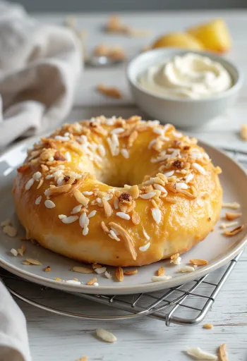 Freshly baked pineapple and coconut bagel
